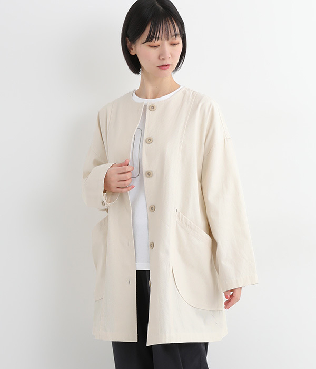 ノーカラーライトコート(アイボリー-M)