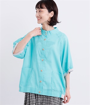 コットンラグランスリーブロングブルゾン(マリンブルー-L)