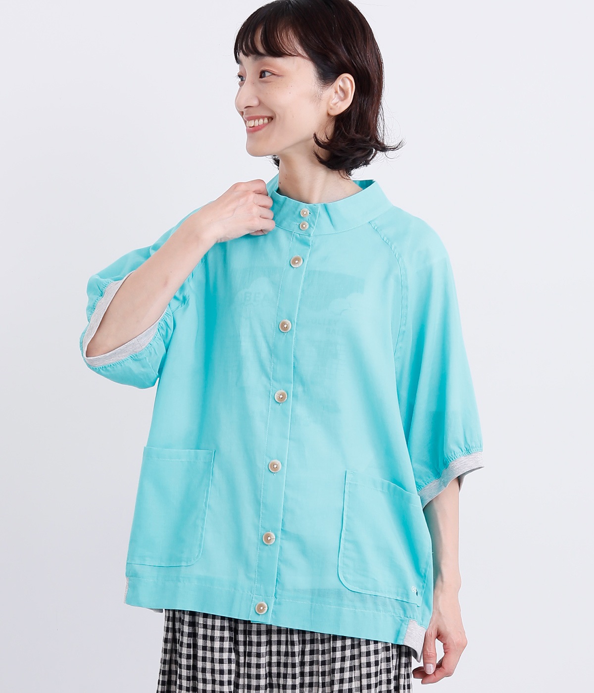 コットンラグランスリーブロングブルゾン(マリンブルー-M)