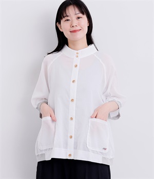 コットンラグランスリーブロングブルゾン(オフホワイト-L)