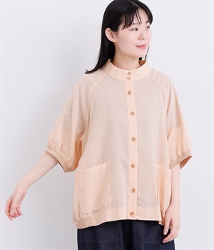 コットンラグランスリーブロングブルゾン(シャーベットオレンジ-L)