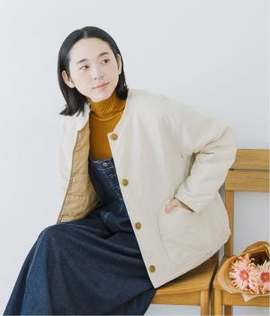 ワッシャーナイロンリブカラー中綿入りジャケット(キナリ-L)