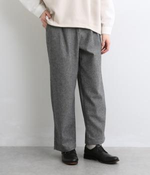 へリンボンツイル　フロントタックパンツ(ブラック-M)