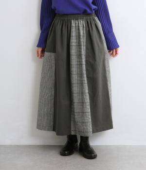 パッチワークスカート(ブラック-L)