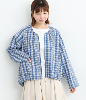 ZIPUPエッグシルエットカーディガン(ブルー-M)