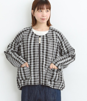 ZIPUPエッグシルエットカーディガン(ブラック-M)