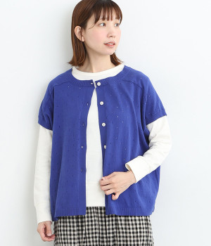 2way針抜きドットベスト(ブルー-L)