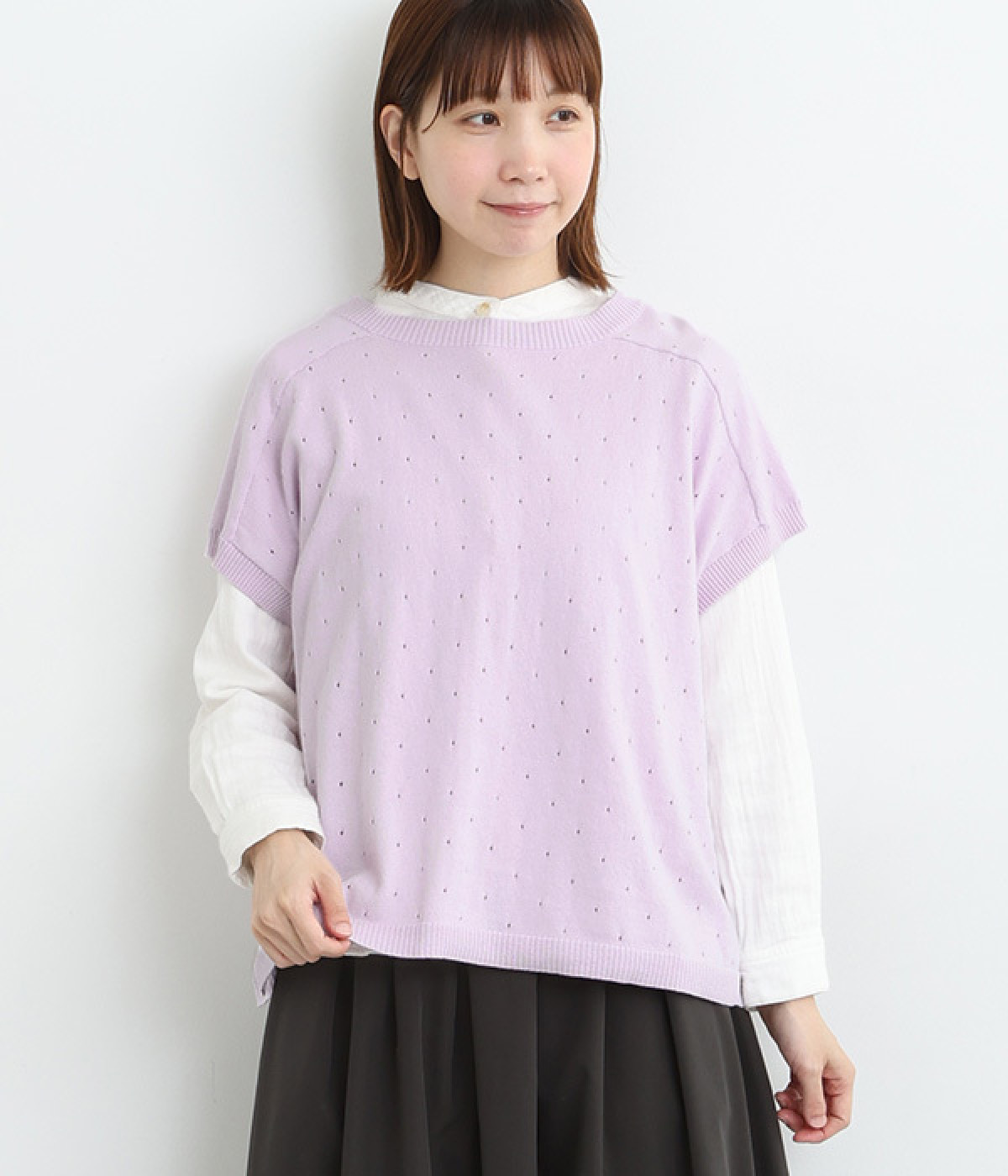 2way針抜きドットベスト(ピンク-M)