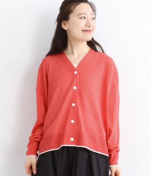Vネックシアーカーディガン(レッド-M)