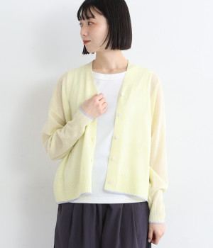Vネックシアーカーディガン(イエロー-L)