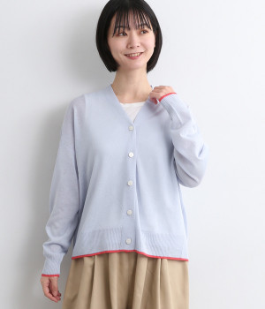 Vネックシアーカーディガン(ライトブルー-M)