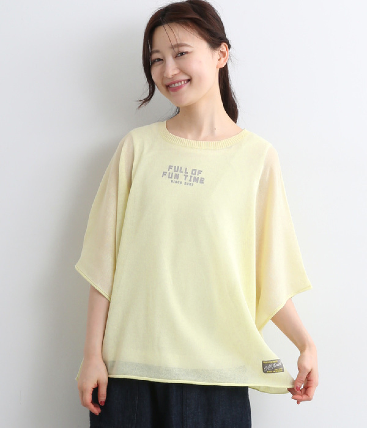 ドルマンスリーブロゴプリントニットプルオーバー(イエロー-M)