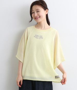 ドルマンスリーブロゴプリントニットプルオーバー(イエロー-M)