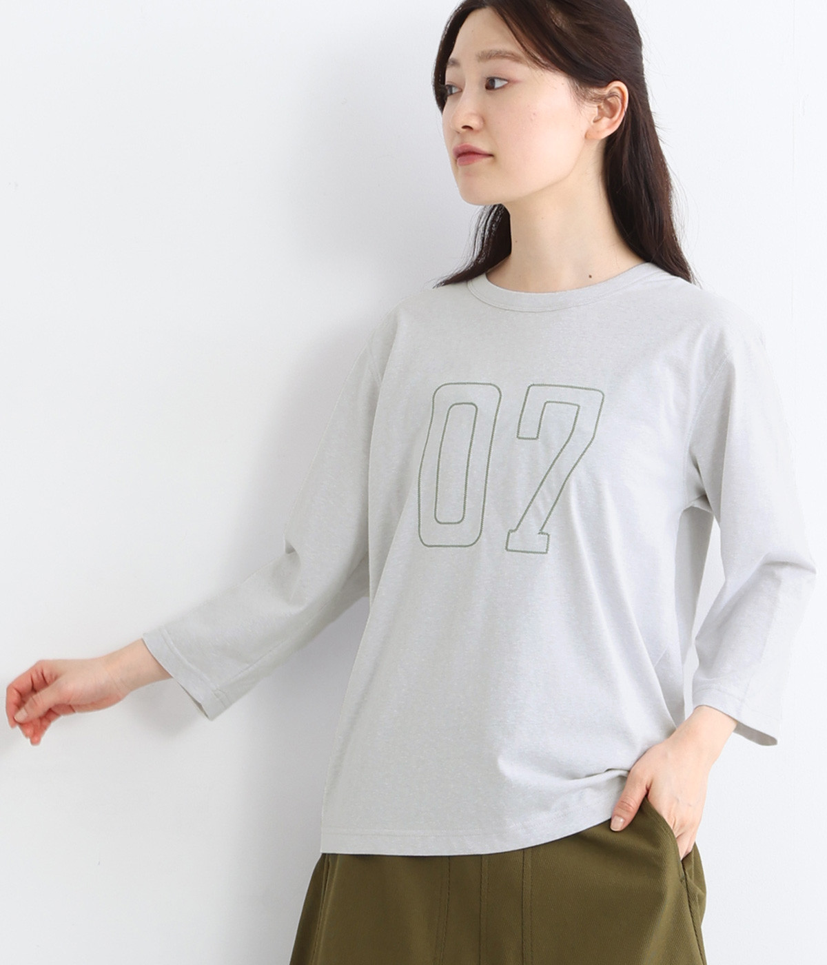 ナンバリングステッチTシャツ(ライトグレー-M)