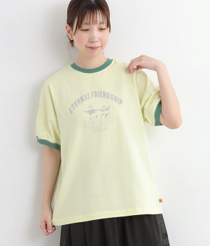 パンダwithおじさんプリントリンガーTシャツ(イエロー-M)
