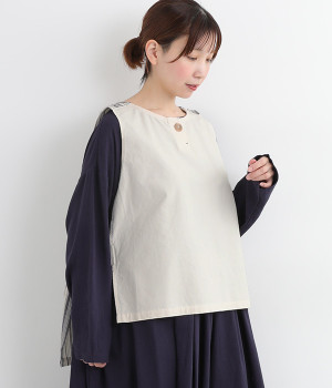 異素材づかいベスト(キナリ×ストライプ-L)