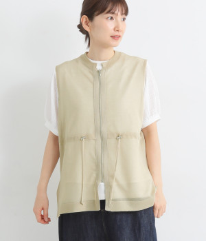 ジップアップニットベスト(ベージュ-M)