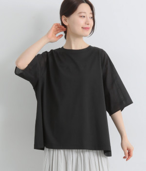 異素材フレアスリーブ刺繍プルオーバー