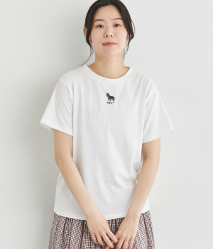 ファーム動物刺繍入りTシャツ(オフホワイト-L)