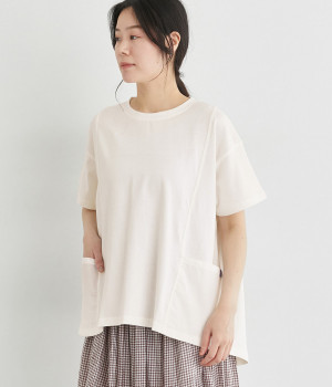 異素材ポケットワイドプルオーバー(オフホワイト-L)