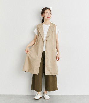 テーラード風ロングジレ(ベージュ-L)