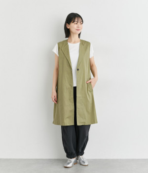 テーラード風ロングジレ(カーキ-L)