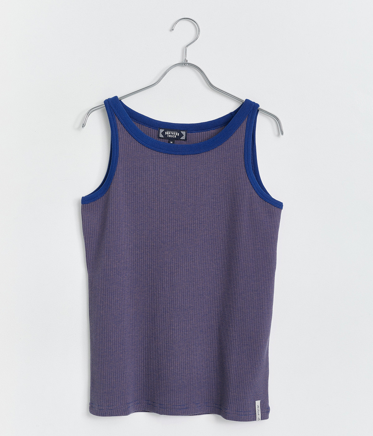 リブ編ボーダータンクトップ(ブルー×ブラウン-M)