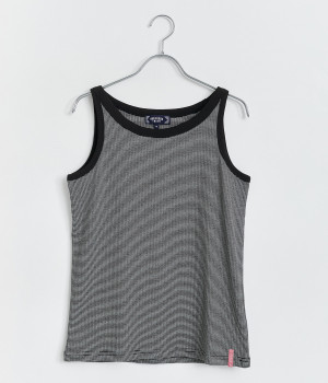 リブ編ボーダータンクトップ(ブラック×オフホワイト-L)