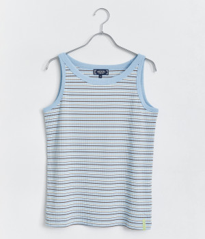 リブ編ボーダータンクトップ(ライトブルー×ブラウン-L)