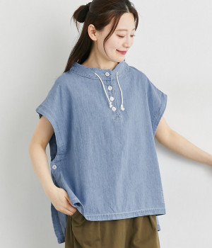 ハイネックヘンリーベスト(インディゴブルー-L)