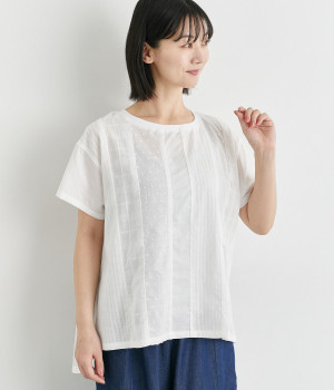 異素材パッチワークワイドプルオーバー(オフホワイト-L)