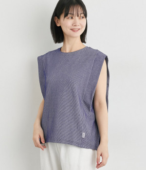 サイドタックノースリーブプルオーバー(ネイビー×オフホワイト-M)