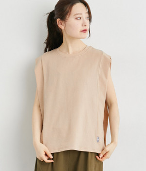 サイドタックノースリーブプルオーバー(グレー×オレンジ-L)