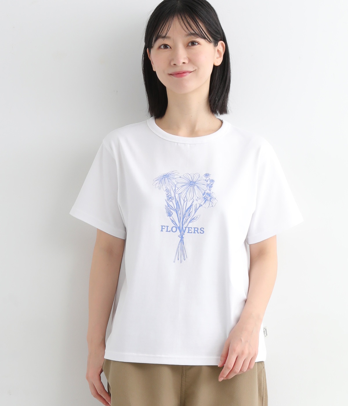 コットン花束プリントTシャツ(オフホワイト-L)