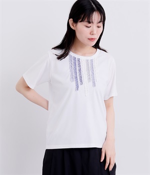 フリル飾りTシャツ(オフホワイト-M)