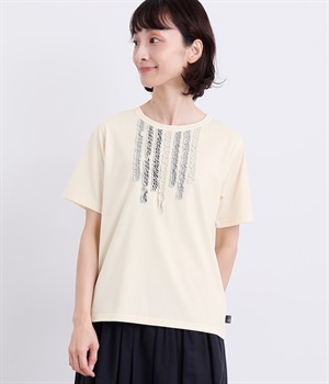 フリル飾りTシャツ(アイボリー-L)