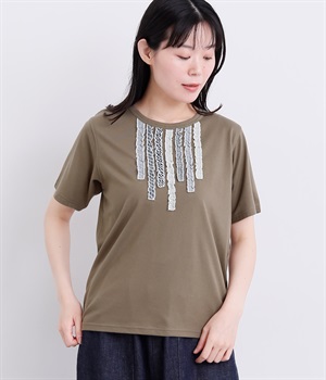 フリル飾りTシャツ(モカ-L)