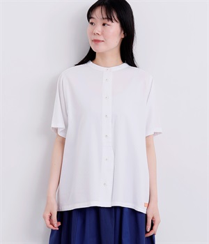 バンドカラーワークシャツ(オフホワイト-M)