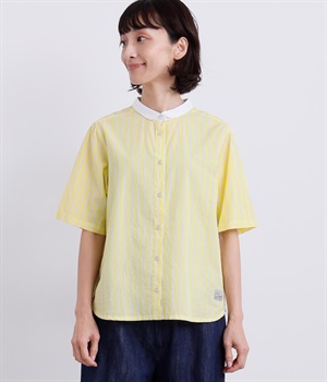 コットンストライプクレリックシャツ