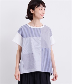 異素材パッチワークプルオーバー(オフホワイト-L)