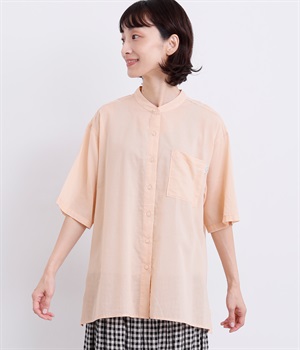 コットンAラインチュニックシャツ(シャーベットオレンジ-L)