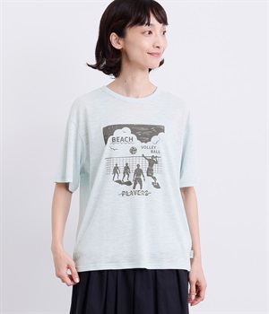 ビーチバレーボールプリントTシャツ(ライトブルー-L)