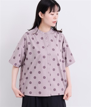 コットンドットプリントバンドカラーシャツ(ラベンダー-L)