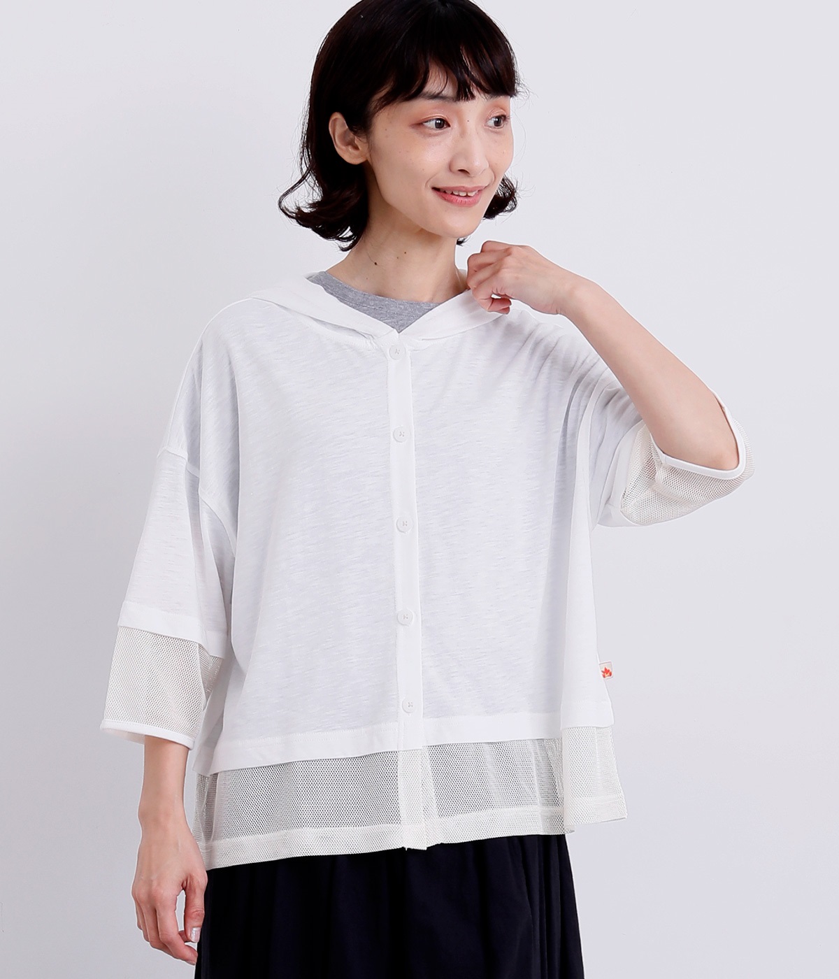 異素材コンビパーカー(オフホワイト-M)