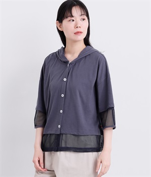 異素材コンビパーカー(チャコール-L)