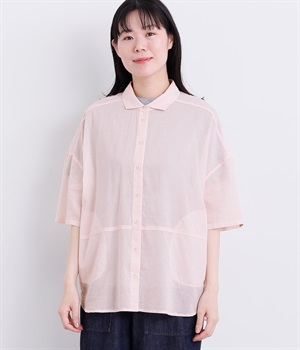 コットンヘム切替ロングシャツ(ライトピンク-L)
