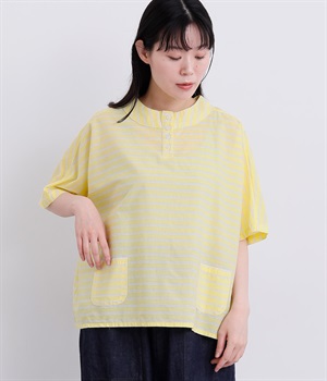 コットンマリンヘンリープルオーバー(イエロー×オフホワイト-L)