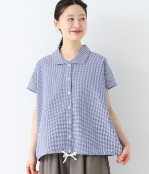 サッカースクエアシャツ(ブルー×オフホワイト-L)