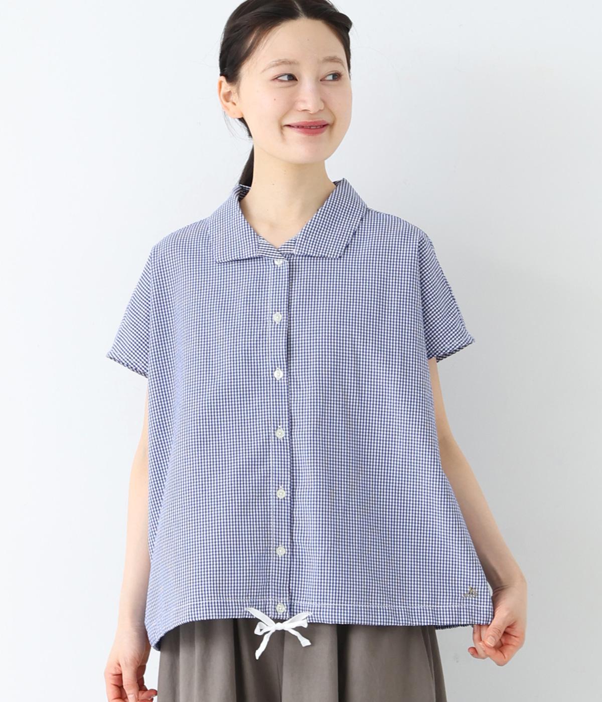 サッカースクエアシャツ(ブルー×オフホワイト-M)