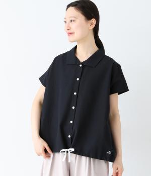 サッカースクエアシャツ(チャコール×ブラック-L)